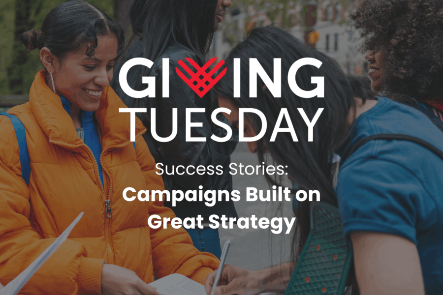 Giving Tuesday, Success Stories: Campaigns Built on Great Strategy. On the background photo: people from a nonprofit organization working together.
