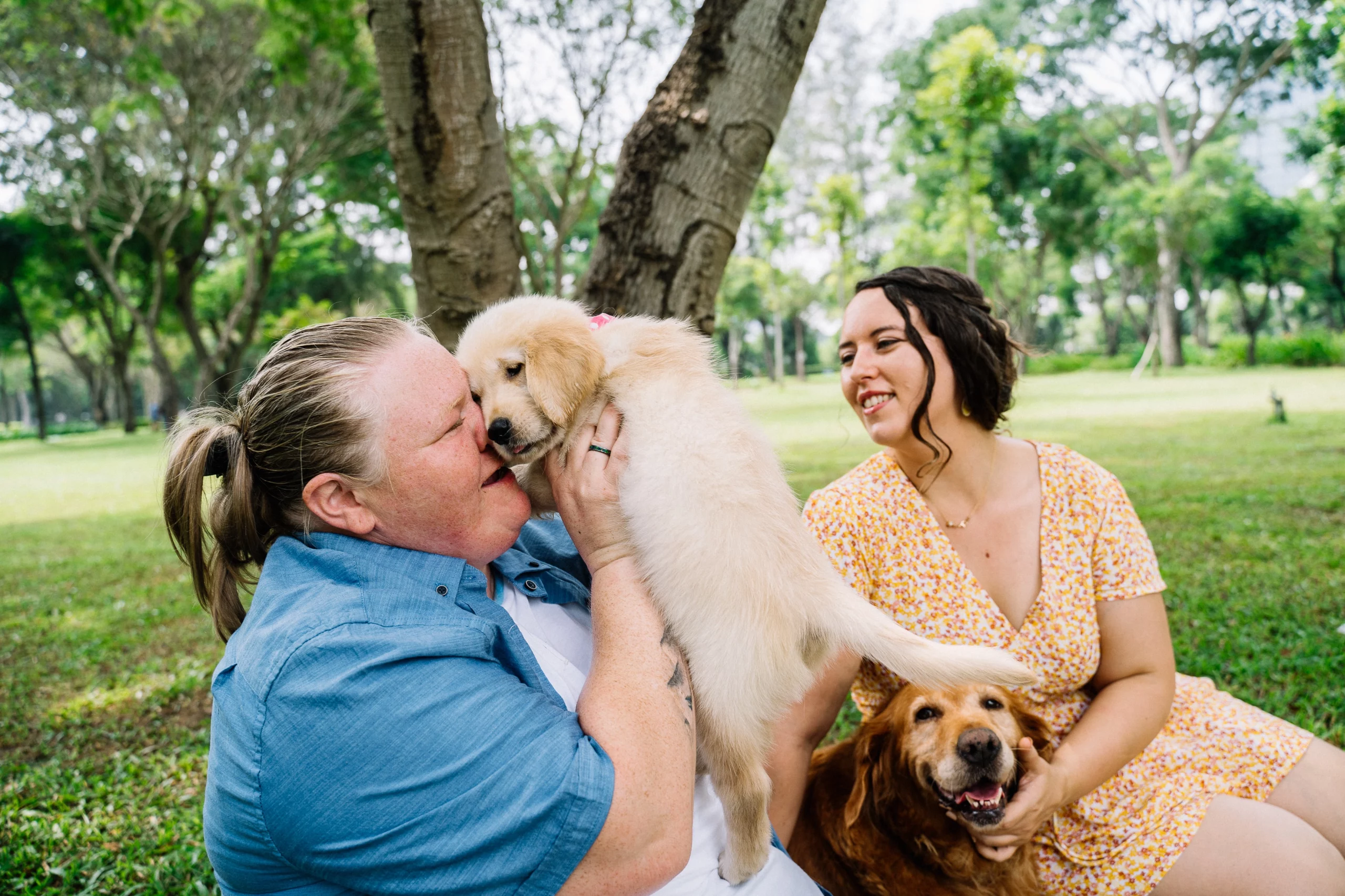 Семейное фото с питомцем. Pets with their owners. Pets like their owners. Family playing with Dogs.